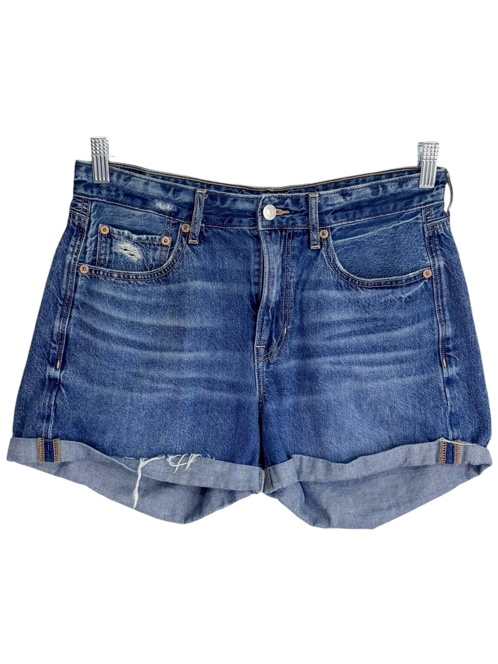 AMERICAN EAGLE Tomgirl High Rise Distressed Dark Wash Denim Shorts Size 6